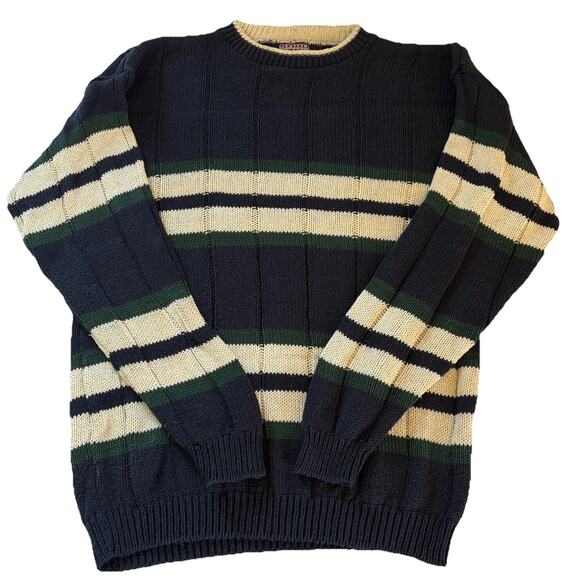 VTG Jantzen Heavy Cotton Blue, Cream, & Green Striped Sweater Large Collegiate - Picture 2 of 9